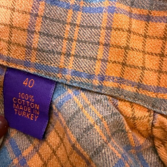Kuhlman Flannel Button Up Long Sleeve Orange & Gray/Blue Plaid Fall Sz 40 - Picture 3 of 8